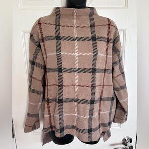 Adrienne Vittadini Brown Plaid Turtle Neck Sweater NWOT